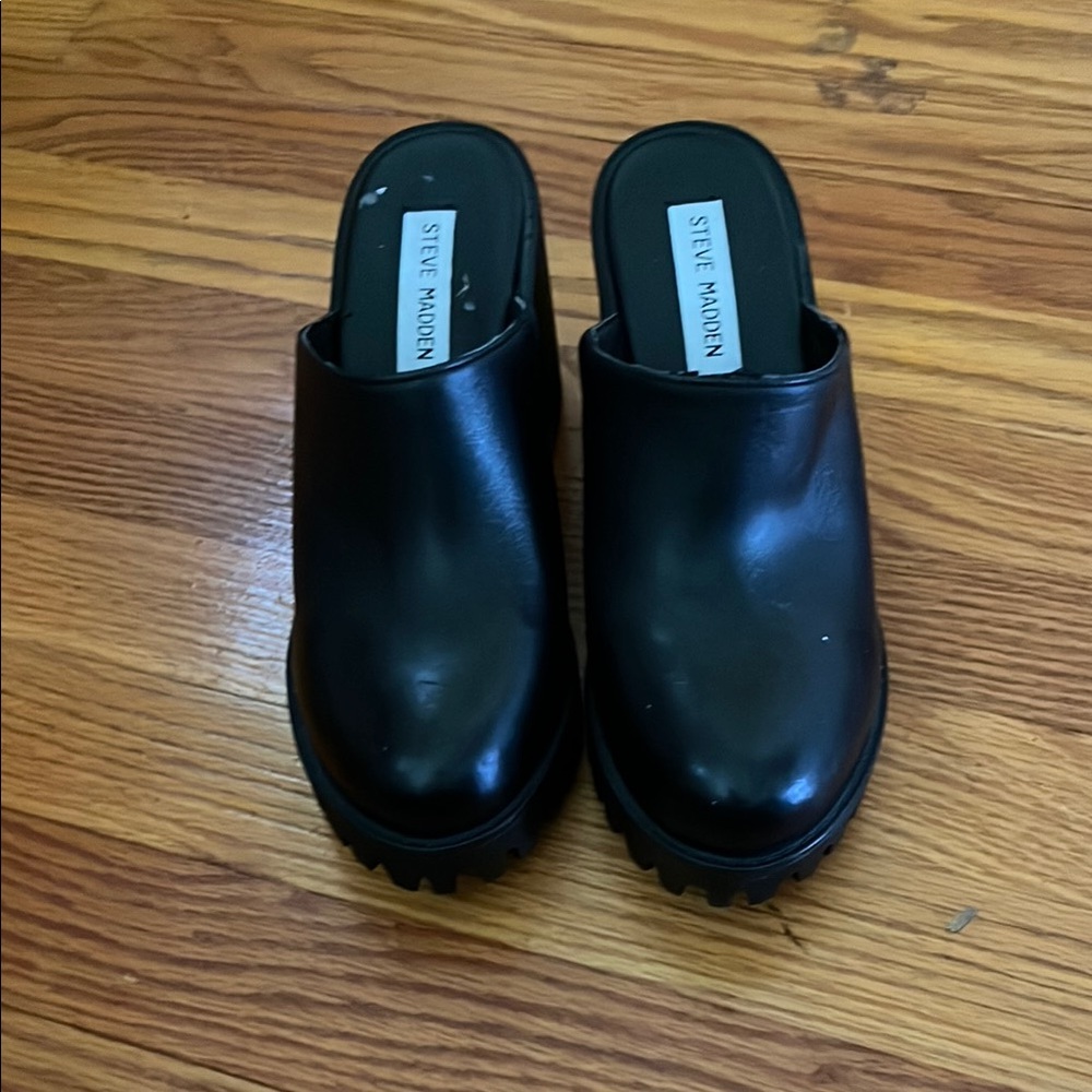 Steve Madden Black Leather Mules Slip-On Comfort